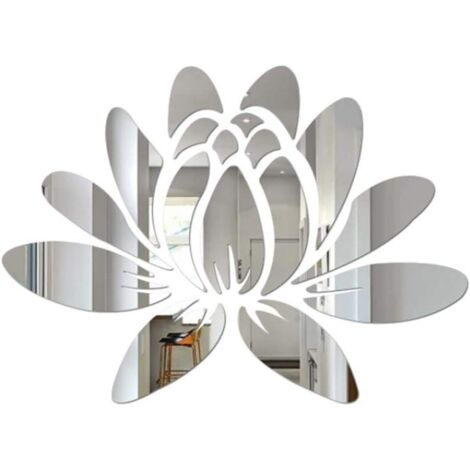 Stickers muraux lotus 3D (argent) amovibles en acrylique (1/5)
