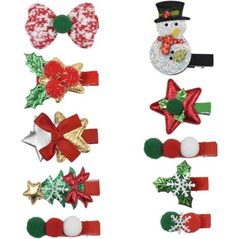 10 pinces à cheveux de Noël, jolies barrettes pour enfants, pinces à cheveux à paillettes