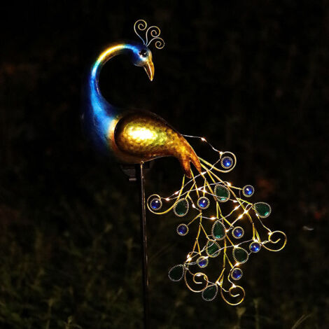 Lampe solaire de jardin, statue de paon en métal avec éclairage solaire pour usage extérieur, W (1/5)