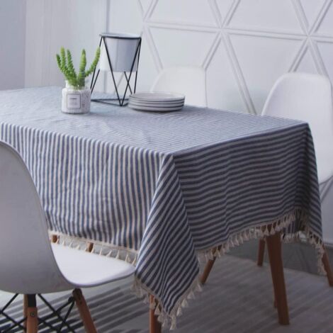 Couverture rectangulaire bleue en coton et lin lavable (1/5)