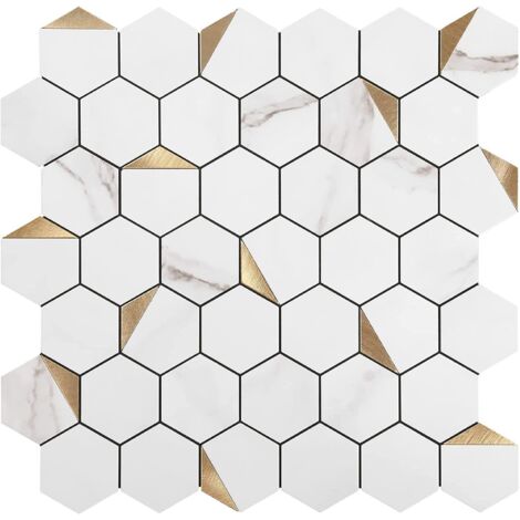 Papier Peint Carrelage Autocollant Motif hexagonal blanc 30 x30 (1/4)