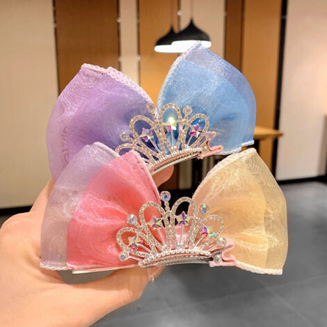 Pince à cheveux couronne de diamants, pince à cheveux nœud, pince à cheveux latérale en métal dégradé (1/5)
