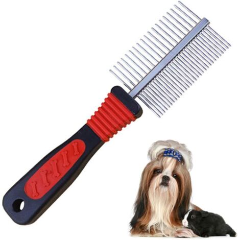 Peigne de toilettage pour chien, peigne râteau pour chat avec double lame métallique arrondie en forme de S (1/5)