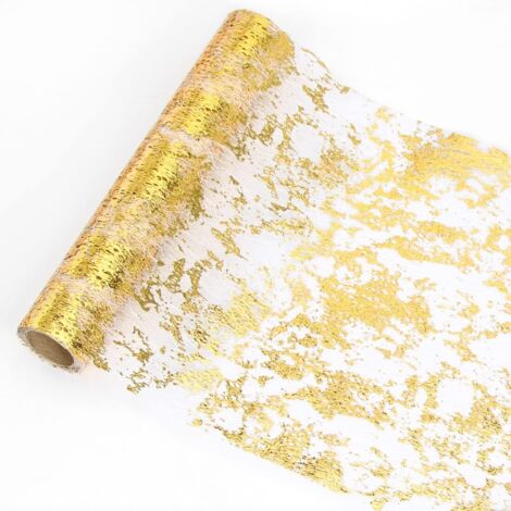 28CM x 10M Organza Tulle Rolled Tablecloth (Gold) Non-woven gol (1/5)