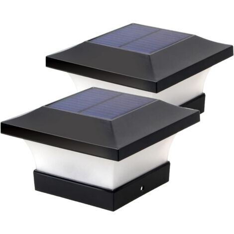 Lot de 2 lampes solaires LED en bois 10 x 10 cm, lumière du jour blanche 6000 ohms (1/5)
