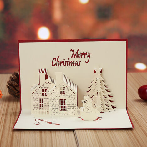 Lot de 5 cartes de Noël 3D représentant un sapin de Noël et un bonhomme de neige. (1/5)