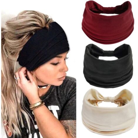 Lot de 3 bandeaux bohèmes élastiques à nœud, style turban de yoga, pour cheveux (1/5)