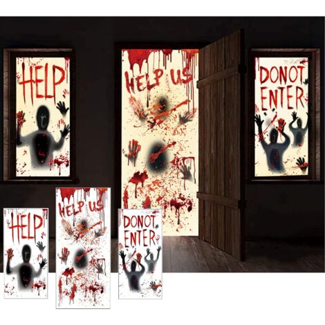 Ensemble de 3 affiches géantes effrayantes pour portes d'Halloween - 2 affiches pour fenêtres d'Halloween (1/5)