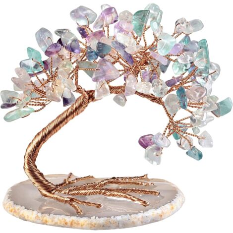 Arbre à argent en cristaux de guérison sur une base en agate, quartz Feng Shui (1/5)