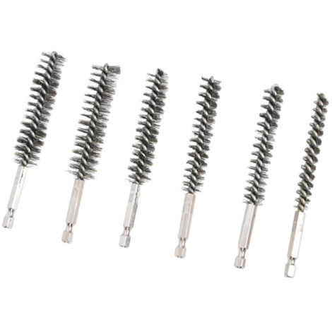 Ensemble de 6 brosses métalliques à manche hexagonal en acier inoxydable poli H (1/4)