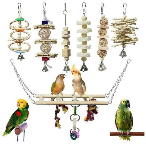 Ensemble de 7 jouets à mâcher pour oiseaux, perroquets, perruches, perruches ondulées, maca (1/5)