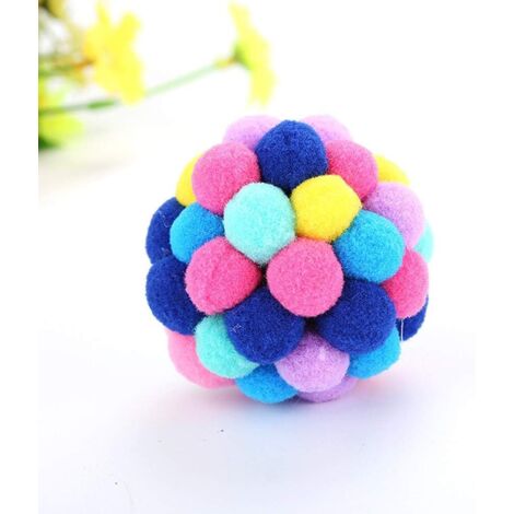 boule en peluche colorée pour chat, jouet doux pour chaton avec pompons, interaction avec l'animal de compagnie (1/5)