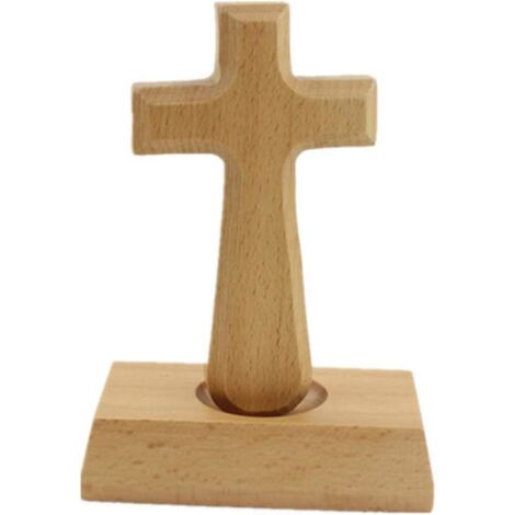 Croix verticale en bois avec base rectangulaire - Ornement de croix chrétienne (1/5)