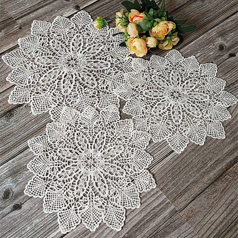Nouveau set de table rond blanc en dentelle brodée, napperon de Noël (1/3)