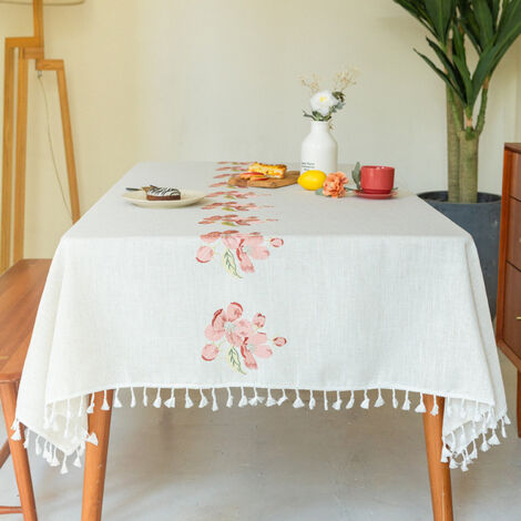 Nappe à franges, petite nappe en coton frais imperméable (1/4)