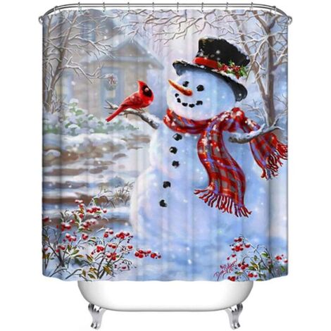 Rideau de douche de Noël, bonhomme de neige et cardinaux Joyeux Noël (1/4)