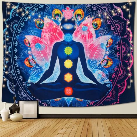 Tapisserie Mandala psychédélique colorée, Tapisserie de yoga et de méditation (1/5)