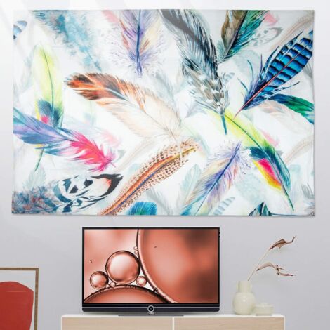 Tapisserie murale bohème, plumes colorées, art moderne, esthétique (1/5)