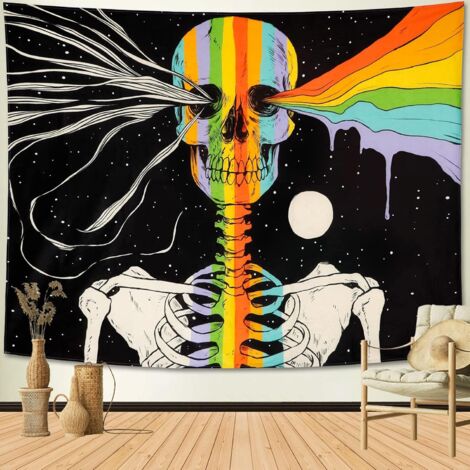 Tapisserie murale Tarot squelette, tapisserie étoilée, style hippie, méditation (1/5)