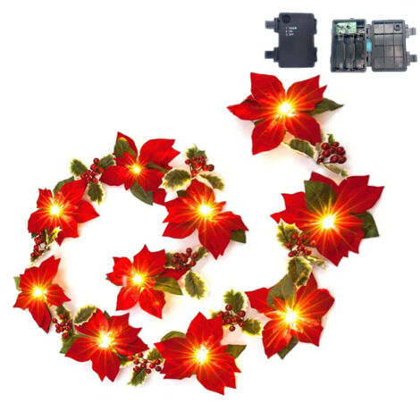 Guirlande lumineuse à piles étanche en forme de poinsettia (1/5)