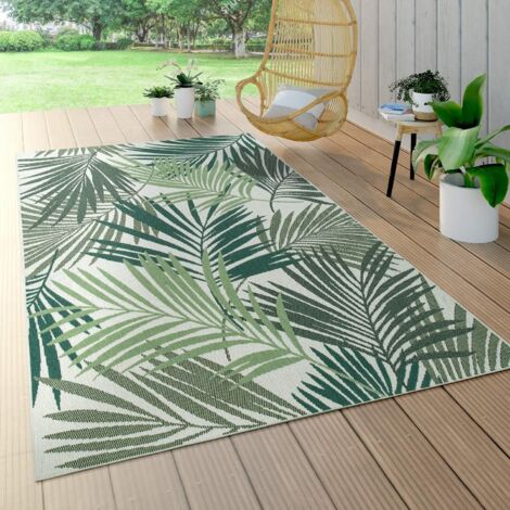 Tapis d'intérieur et d'extérieur tissé à plat, motif jungle ajouré floral et palmier (180 cm x 60 cm) (1/3)