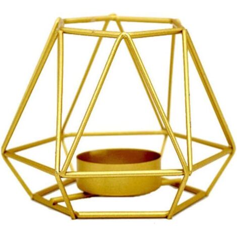 Bougeoir géométrique creux créatif en fer doré pour table de mariage D (1/5)