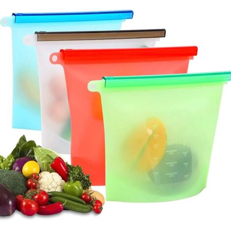 Sac à provisions réutilisable en silicone, sac de congélation réutilisable, fermeture étanche