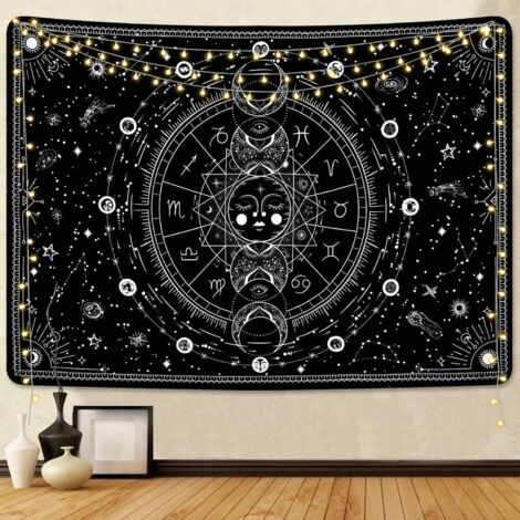 Tapisserie murale Soleil et Lune, Décoration psychédélique - Abstraite Céleste (1/5)
