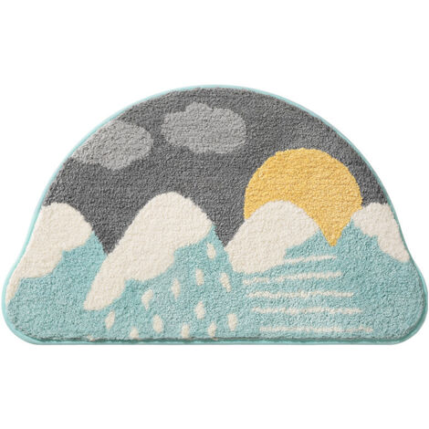 Tapis de bain demi-rond coloré en microfibre antidérapante et absorbante (1/3)