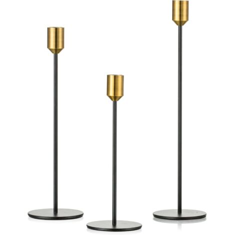 3 bougeoirs en métal doré et noir, grands bougeoirs dorés (1/5)