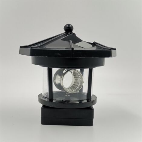 lampe solaire LED rotative en forme de phare pour jardin, cour ou pelouse. (1/5)