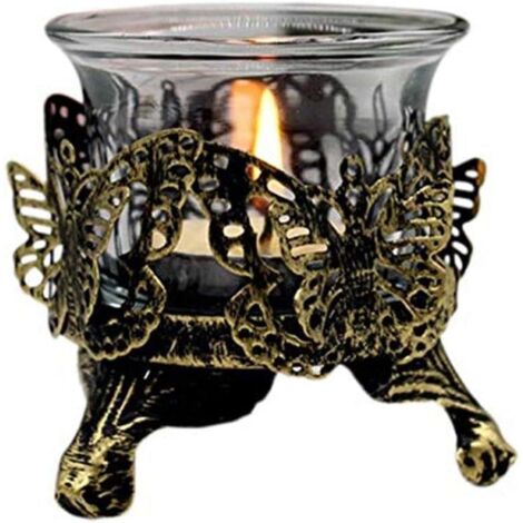 Bougeoirs rétro en fer et verre sculpté (1/5)