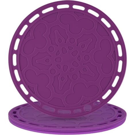 Lot de 3 grands dessous de verre ronds en silicone violets pour la cuisine (1/5)