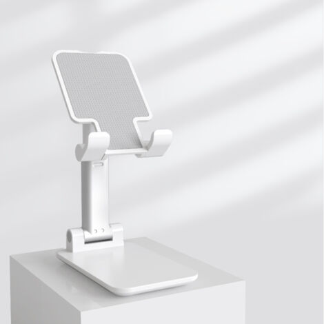 Support pliable pour tablette et téléphone portable (blanc) pour bureau. (1/5)