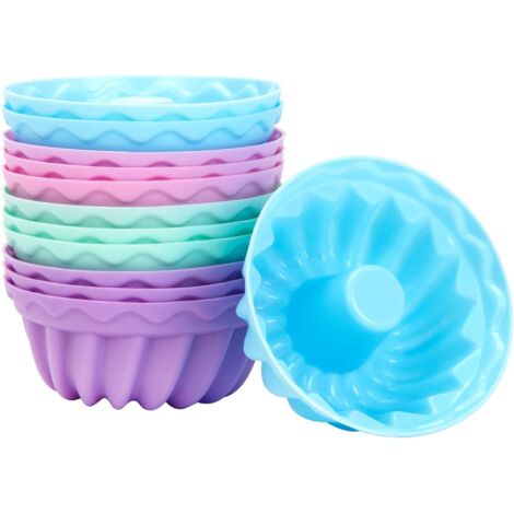 Ensemble de 12 moules à pâtisserie en silicone aux couleurs vives, en forme de cheminée cannelée, taille M (1/5)