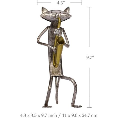 Sculpture en métal d'un chat avec figurine de guitare, cadeau idéal pour Thanksgiving. (1/5)