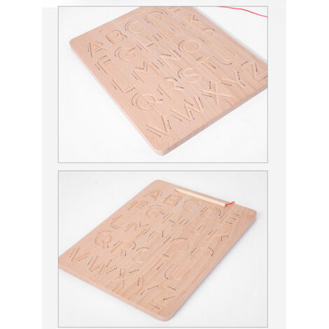 Tableau d'apprentissage des lettres en bois double face, alphabet 123 chiffres, forme d'engrenage (1/2)