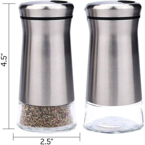 Salière et poivrière en acier inoxydable avec fond en verre et réglage (1/5)