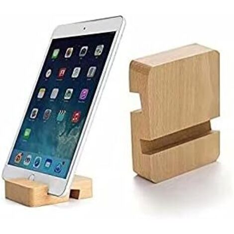 Support de bureau portable double en bois pour téléphone portable, format M (1/5)