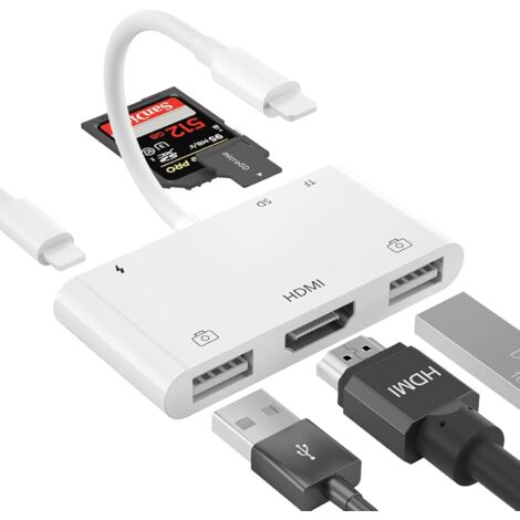 Adaptateur HDMI OTG, hub HDMI USB, adaptateur AV numérique Lightning vers HDMI 6 en 1