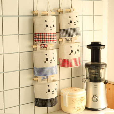 Lot de 5 jolis sacs de rangement suspendus, paniers imperméables en coton et jute (taille S) (1/5)