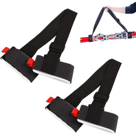 x Sangles de transport de skis noires réglables avec rembourrage pour les poignets