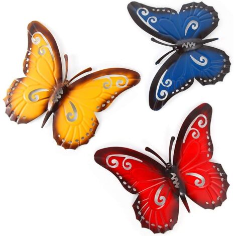 Lot de 3 décorations murales en métal, ornements de jardin, 27 x 22 cm, papillons (1/5)