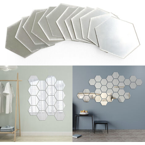 12 stickers muraux hexagonaux en verre acrylique, en forme de miroir. (1/4)