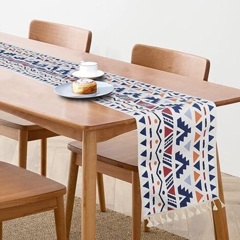 Nappe une pièce à pompons, 32 x 188 cm, simple et élégante, assortie (1/4)
