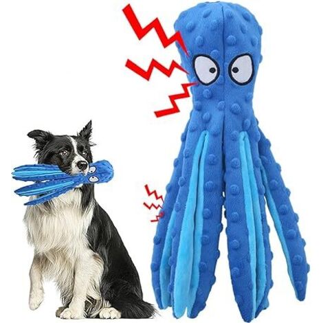 Jouet pour chien (bleu) qui couine, et non un jouet à mâcher en forme de pieuvre en peluche. (1/5)