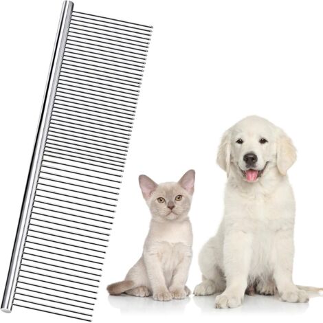 Peigne pour animaux en acier inoxydable, peigne de toilettage, peigne pour chien à dents rondes (1/5)