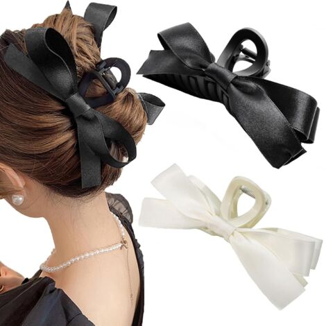 Lot de 2 pinces à cheveux avec nœud, pinces à cheveux pour femmes, grandes pinces à cheveux en satin (1/5)