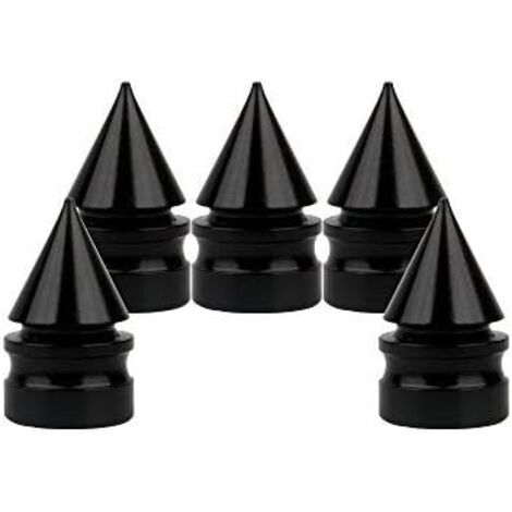 Lot de 5 bouchons de valve à pointes en alliage d'aluminium, pour voitures et vélos, noirs. (1/5)