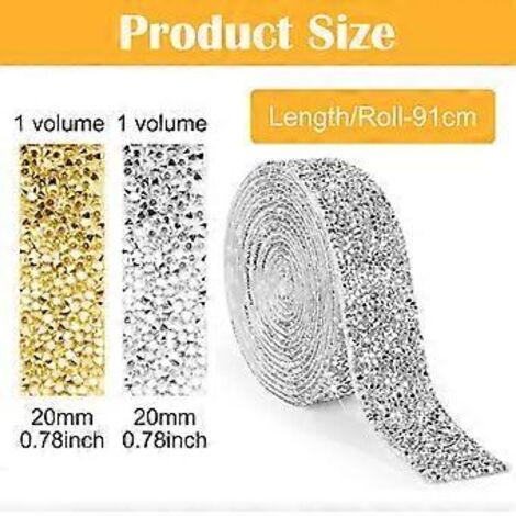 Bandes de strass auto-adhésives, 2 rouleaux, 2 yards, strass cristal, autocollant décoratif bling DIY pour la décoration de voiture et de téléphone portable. (1/5)